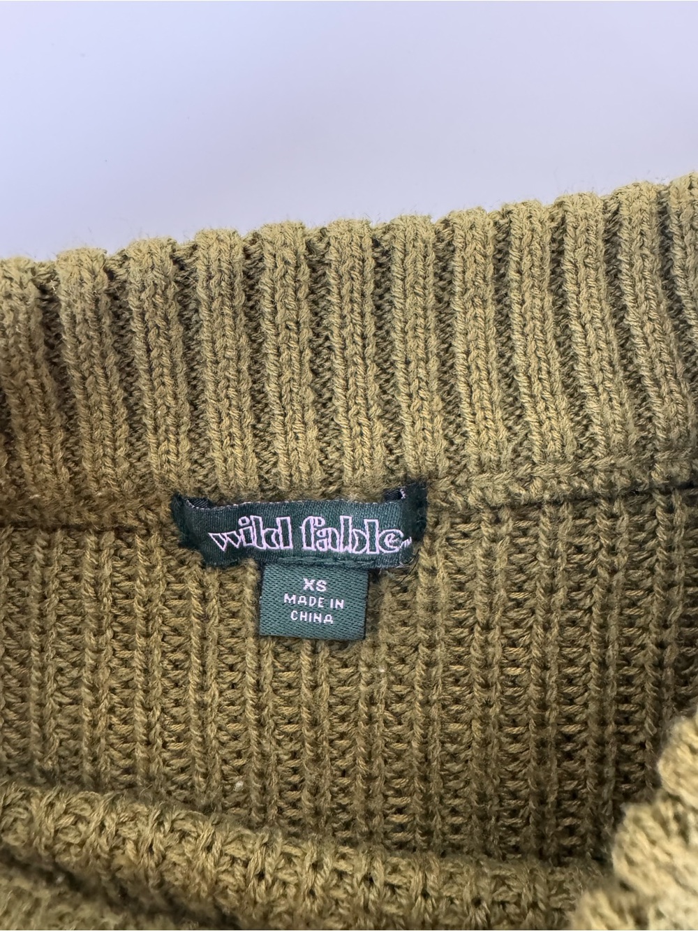 Wild Fable XS Olive Green Cropped Ribbed Knit Sweater Y2K Long Sleeve Pullover - Picture 7 of 8
